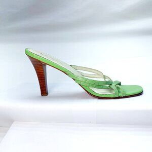 Lauren Ralph Lauren BRAT Green Flat Straps Sandals 7 1/2 - Stacked Wood Heel